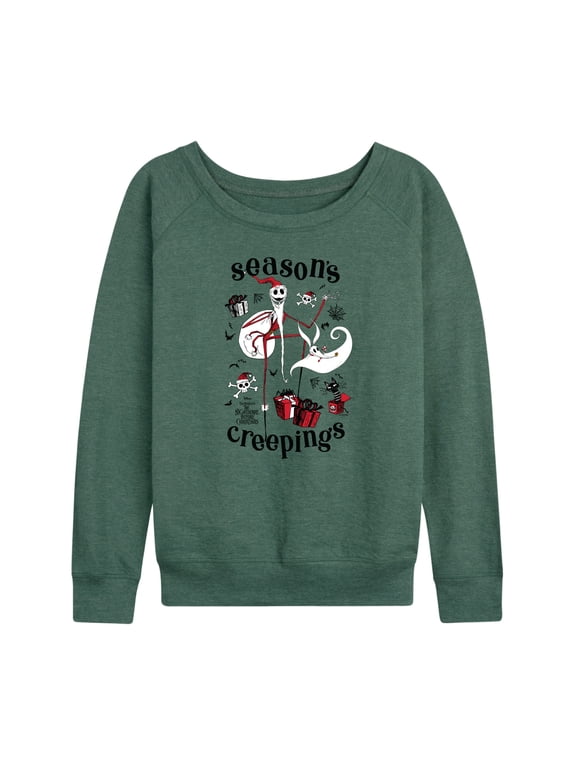 - Season's Creepings Women's Lightweight French Terry Wide Neck Long Sleeve Graphic Shirt