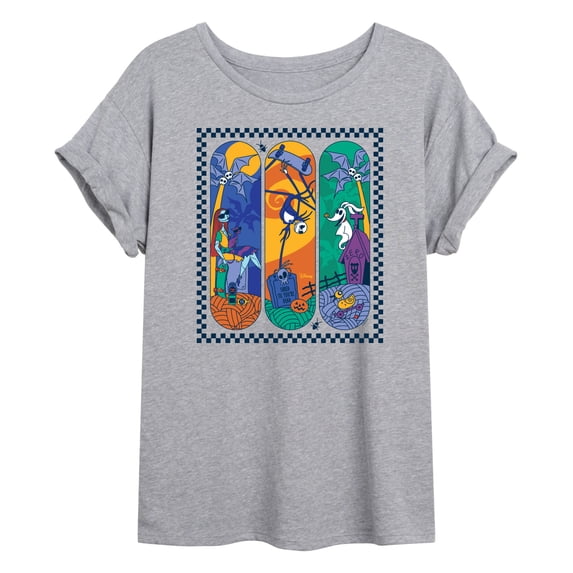 The Nightmare Before Christmas - Summer Skateboards - Juniors Oversized Graphic T-Shirt
