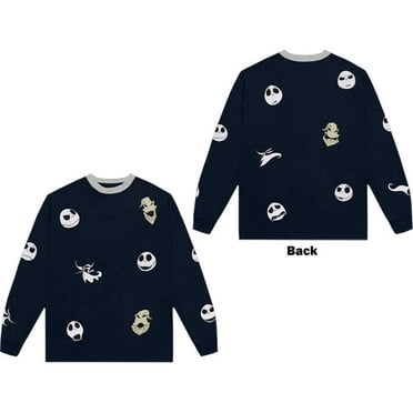 The Nightmare Before Christmas Unisex Long Sleeve T-Shirt: Character Heads (Back Print & Embellished) (XX-Large)