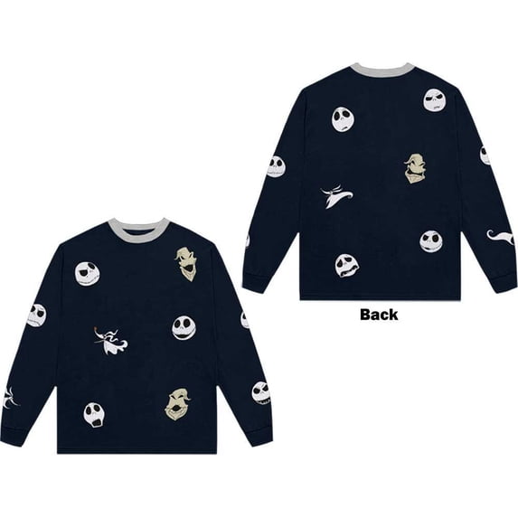 The Nightmare Before Christmas Unisex Long Sleeve T-Shirt: Character Heads (Back Print & Embellished) (XX-Large)