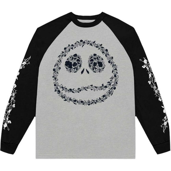 The Nightmare Before Christmas Unisex Raglan T-Shirt: Floral Jack (Embellished) (X-Large)