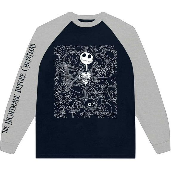 The Nightmare Before Christmas Unisex Raglan T-Shirt: Jack Crowd (Embellished) (XX-Large)