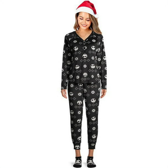 The Nightmare Before Christmas Women's 4pc Skull Pajama Set, Black