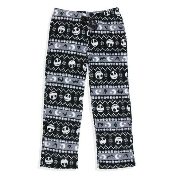 The Nightmare Before Christmas Women's S Skellington/Round Neck/Polyester Plush Pajama Pants, Black