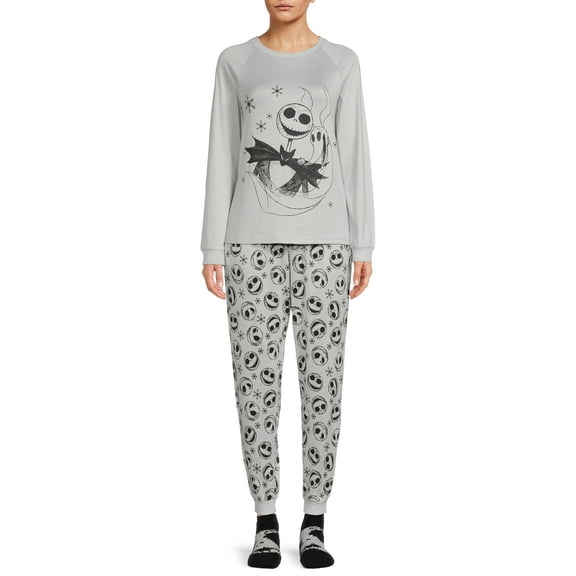 The Nightmare Before Christmas Women's and Women's Plus Long Sleeve Top and Pants, 3-Piece Gift Set