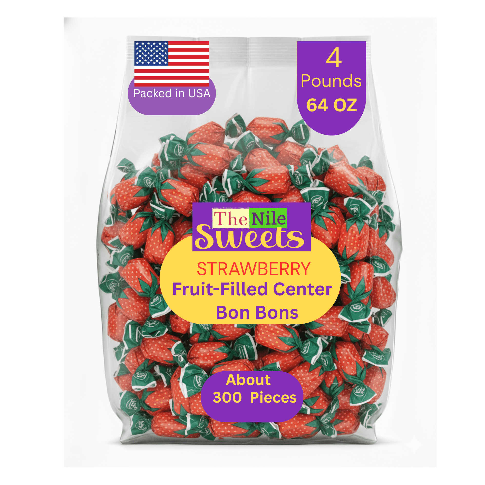 The Nile Sweets Strawberry Bon Bons, 4 lbs of Strawberry Filled Hard Candy Balls