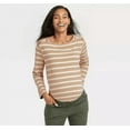 thumbnail image 1 of The Nines by HATCH Long Sleeve Jersey Maternity Blouse - Tan Striped, S, 1 of 3