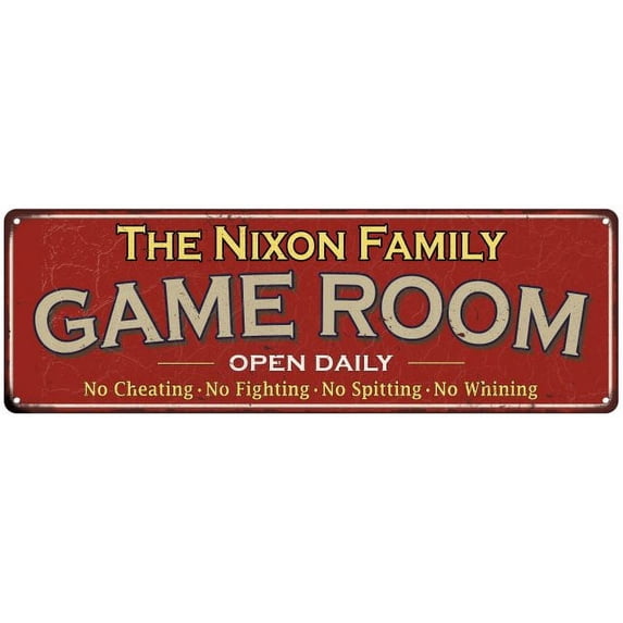 The Nixon Family Gift Red Game Room Metal 6x18 Sign 206180038343