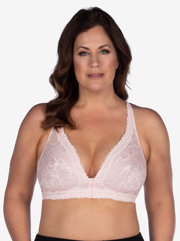 , The Nola, Lace Bralette, Front Close Longline Bra, Open Back, Adjustable Straps, Soft Lace Fabric (Women's & Women's Plus)