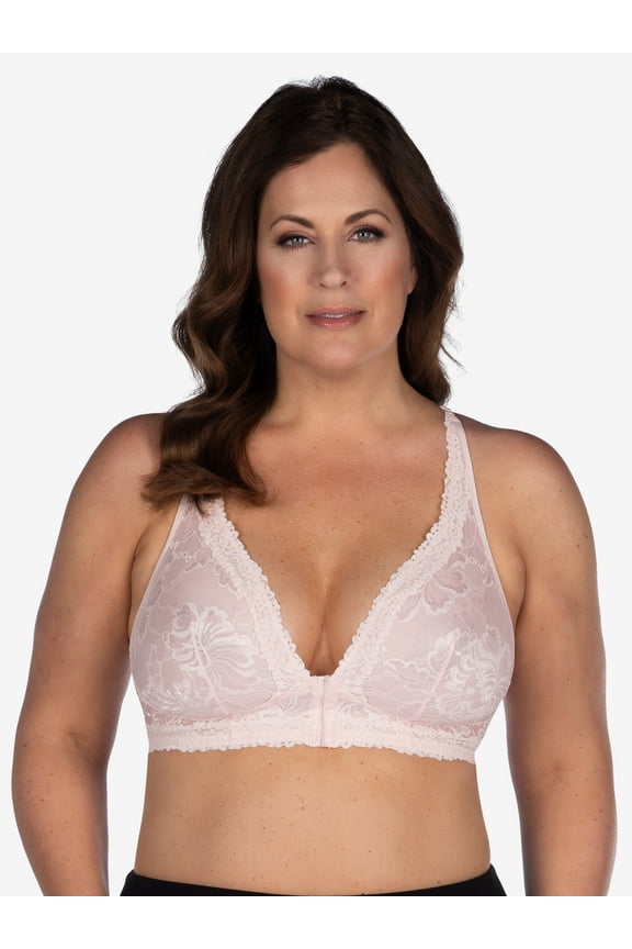 , The Nola, Lace Bralette, Front Close Longline Bra, Open Back, Adjustable Straps, Soft Lace Fabric (Women's & Women's Plus)