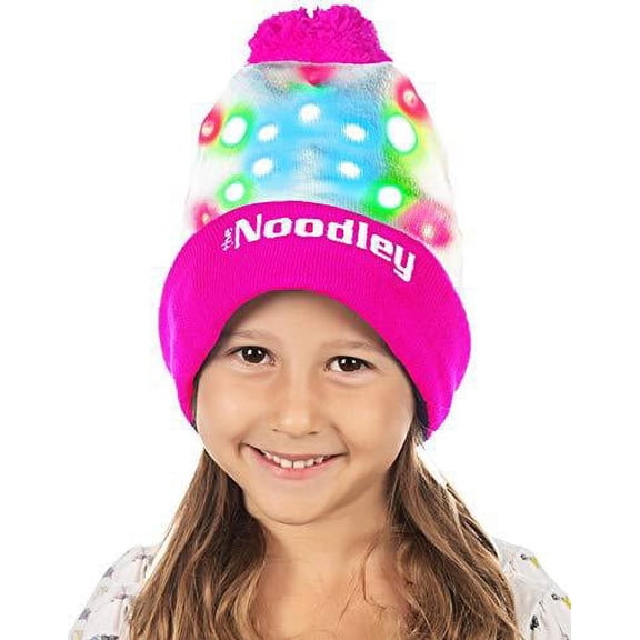 The Noodley LED Beanie with Pom Light Up Toys Halloween Hats for Girls Stocking Stuffers (Pink, One Size)