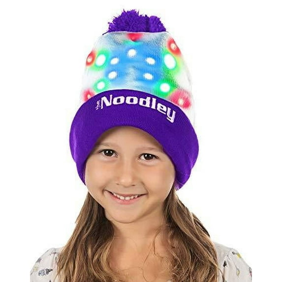 The Noodley LED Beanie with Pompom Flashing Light Up Hat Toy for Girls Christmas Gifts (Purple, One Size)