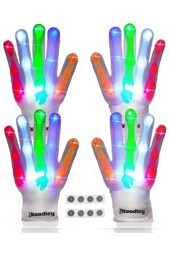 LED Gloves for Kids 2 Pack Skeleton White Medium Ages 8-12