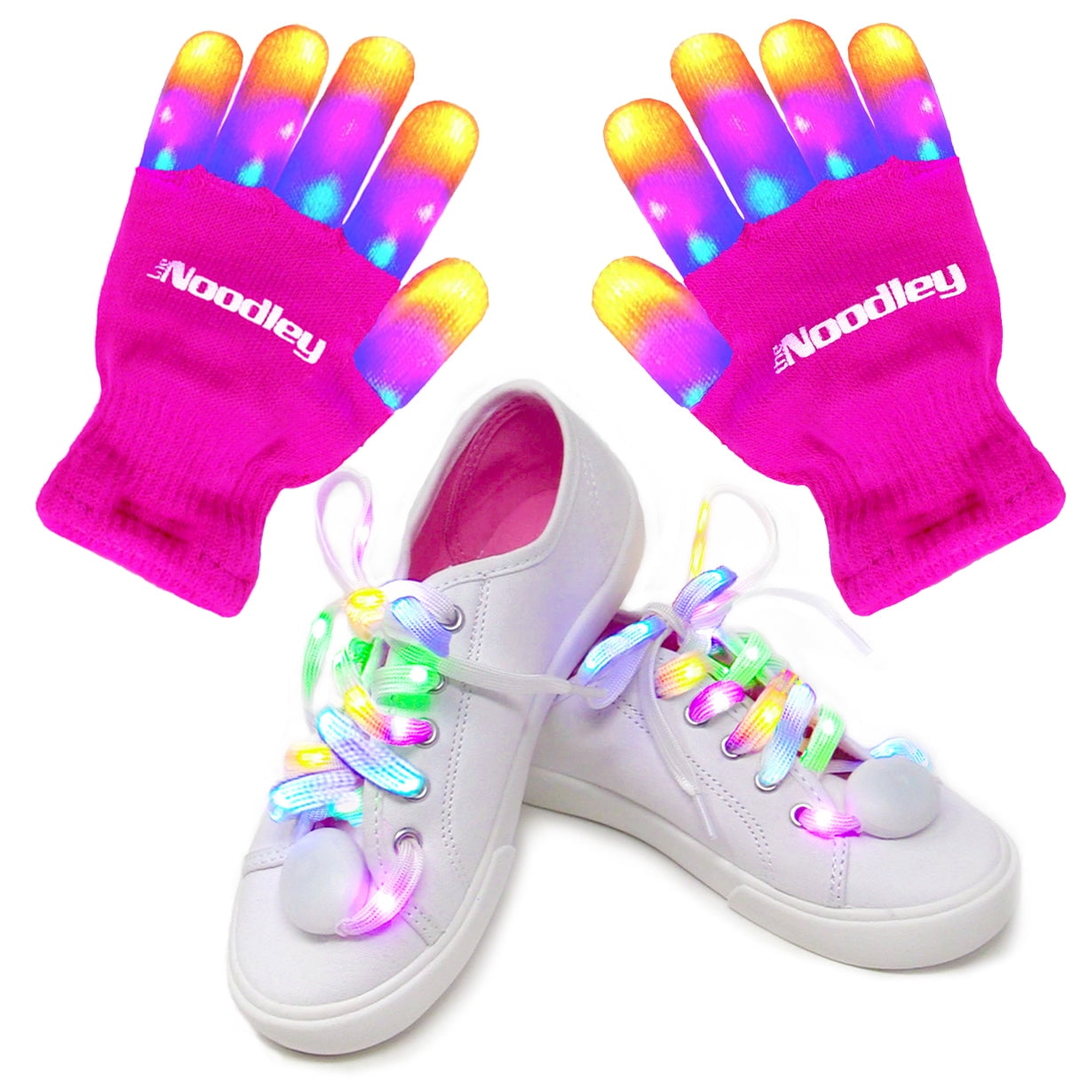 The Noodley LED Gloves for Kids and Light Up Shoelaces Set Gift Toys