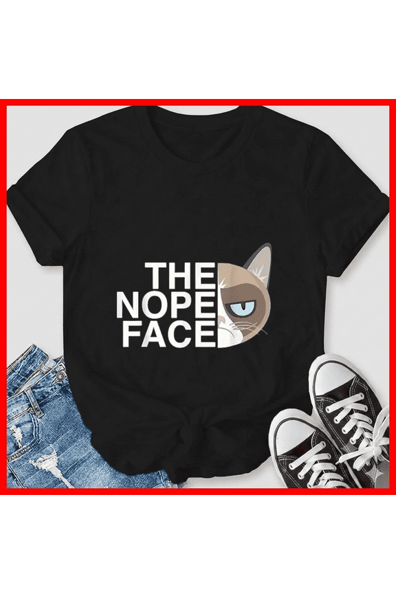 The Nope Face Funny Lazy Cat Joke Tshirt For Men Women Slogan Unisex T-Shirt, up to size 5XL