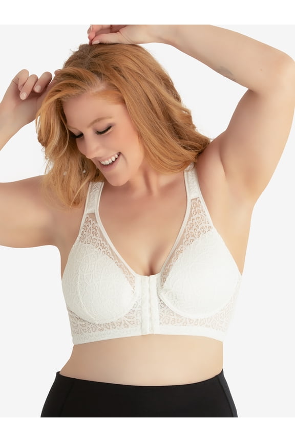 , The Nora, Support Back Posture Bra, Front Close, Lace Bra, Wireless, Lightly Padded, Mesh Back (Women's & Women's Plus)