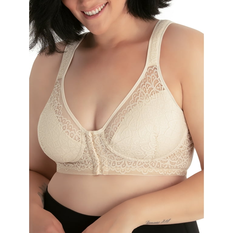 Exclare Women's Front Closure Full Coverage Wirefree Posture Back Everyday  Bra(42B, Beige) 