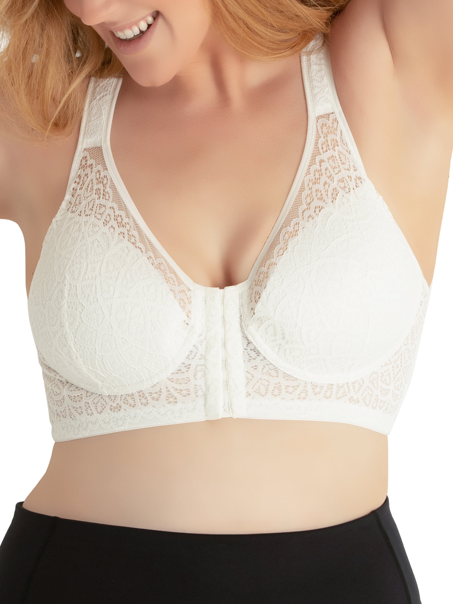 LEADING LADY The Nora Lace Front Closure Support Bra - Back Support Bras  for Women - Wireless Full Support Lace Bra Plus Size