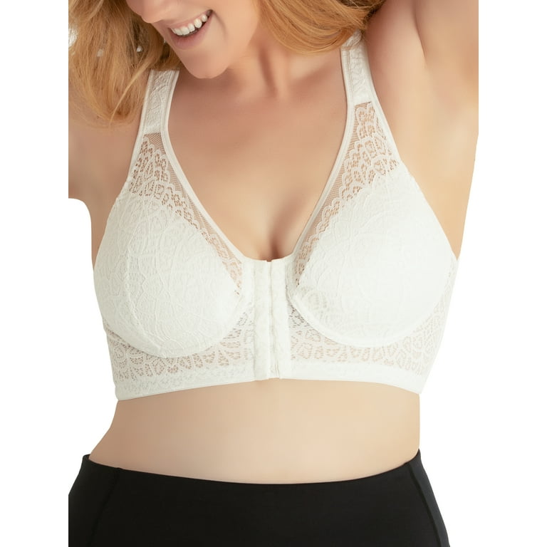 Exclare Front Closure Bra Back Support Full Coverage Non Padded  Wirefree(Beige,42DD)