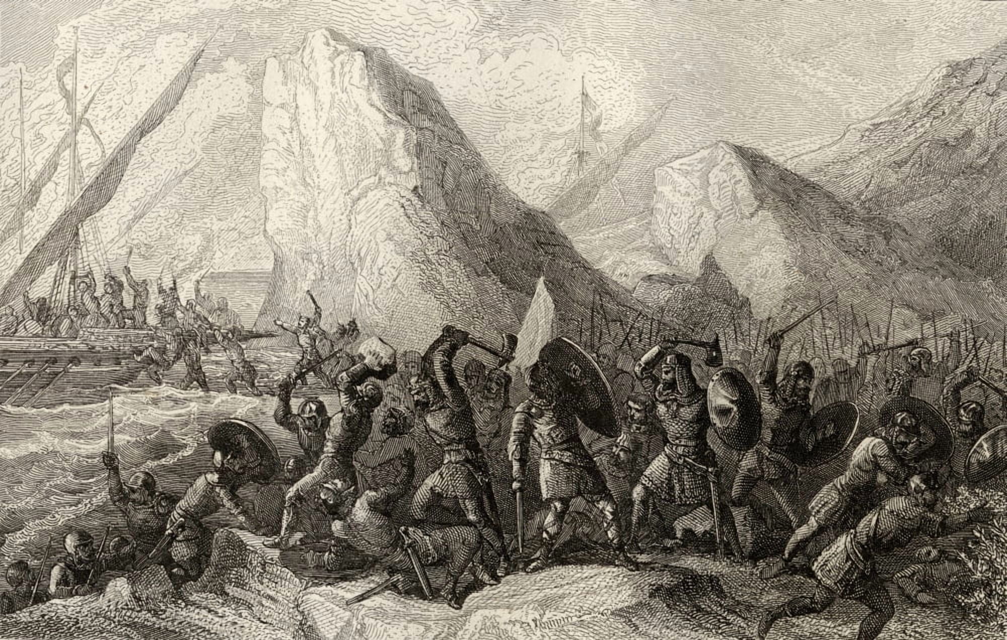 The Normans Are Destroyed On The Galician Coasts Spain In 969 Canvas Art - Ken Welsh Design Pics (38 x 24)