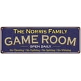 thumbnail image 1 of The Norris Family Blue Game Room Metal 8x24 Sign 108240037459, 1 of 1