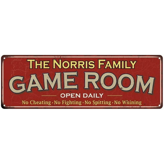 The Norris Family Red Game Room Metal 8x24 Sign 108240038459