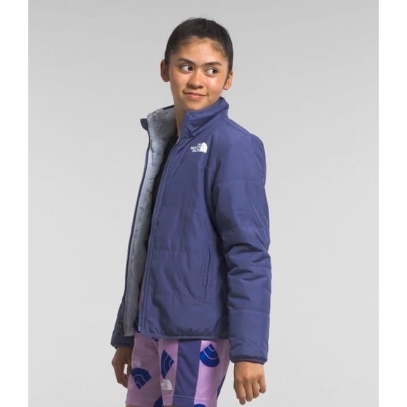 The North Face Girls’ Reversible Mossbud Swirl Jacket, Cave Blue, M (10)