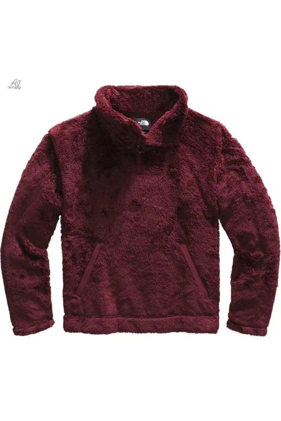 Jacket Furry Fleece 1/4 Zip Pullover Soft Cozy Coat Garnet Red XL