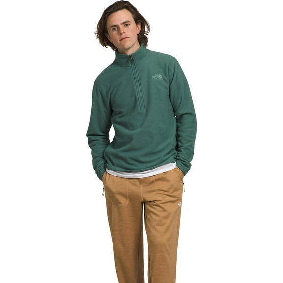 The North Face Men's Textured Cap Rock Quarter Zip Pullover | Fleece Jacket, Fold Over Collar & Embroidered Logo, Dark Sage Heather, Small