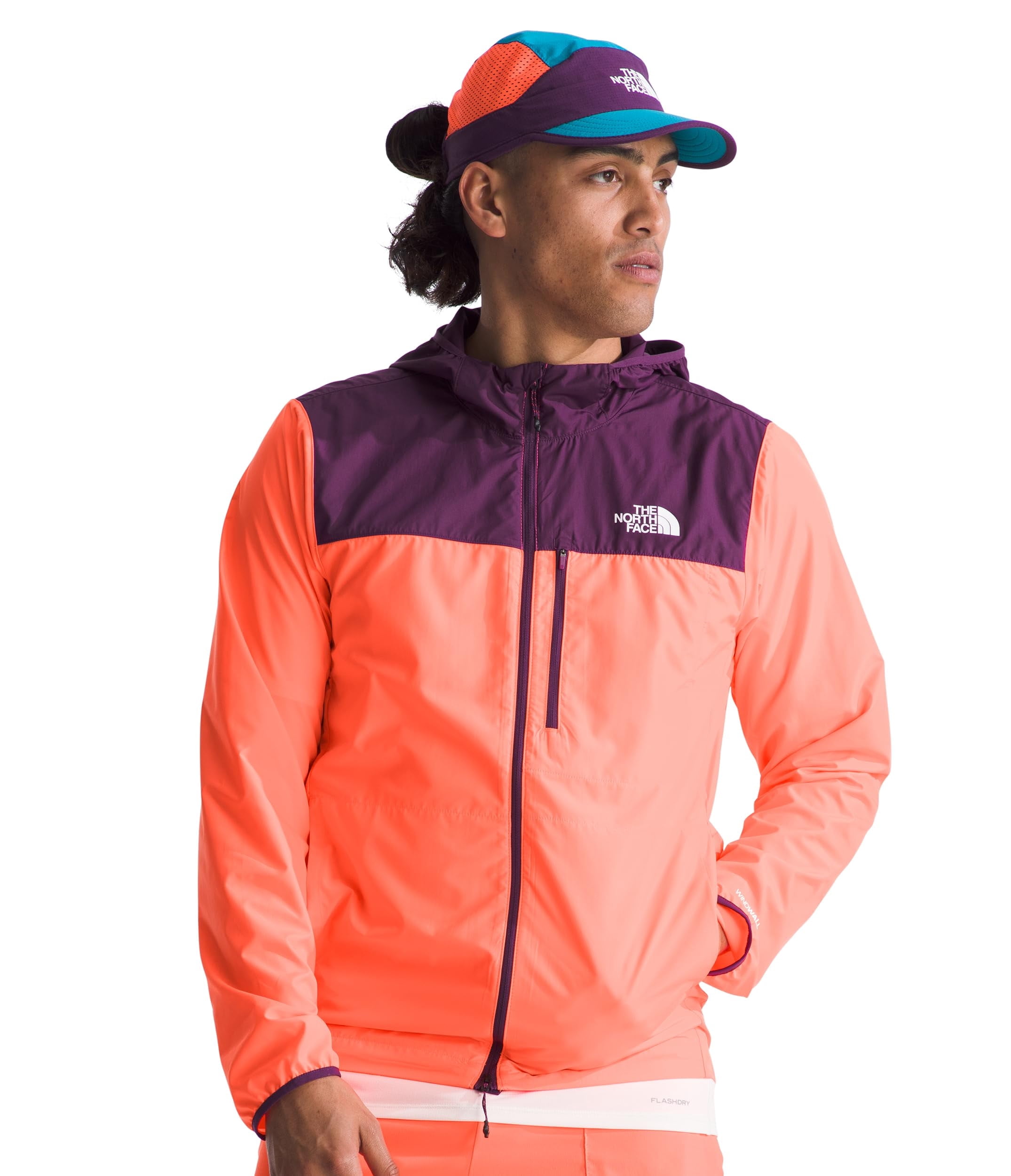 Mens Higher Run Wind Jacket, XXL, Vivid Flame/Black Currant Purple