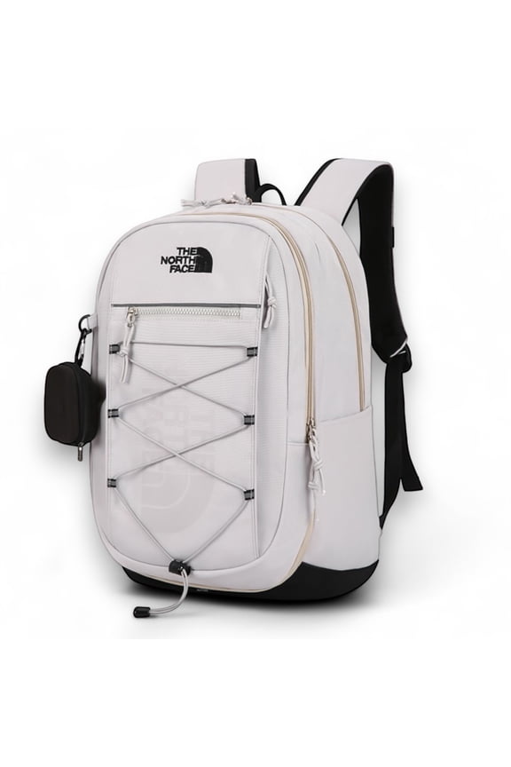 Unisex White & Black Backpack with Accessory Pouch, Laptop & Travel Daypack