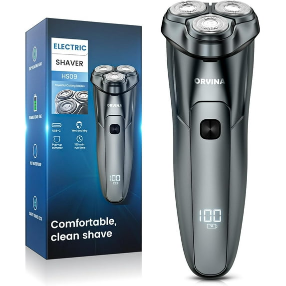 Electric Razor for Men Face, Electric Shavers for Men, Portable Rechargeable Waterproof Rotary Shaver with Pop-up Trimmer, LED Display and Travel Lock for Beard Trimming