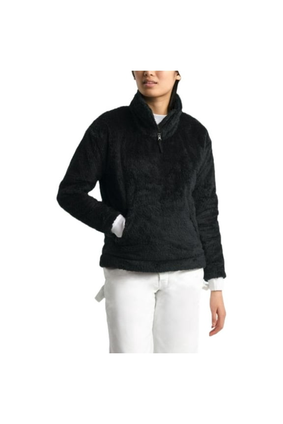 Women's Jacket Warm Furry Fleece Pullover Long Sleeve Coat, Black, S