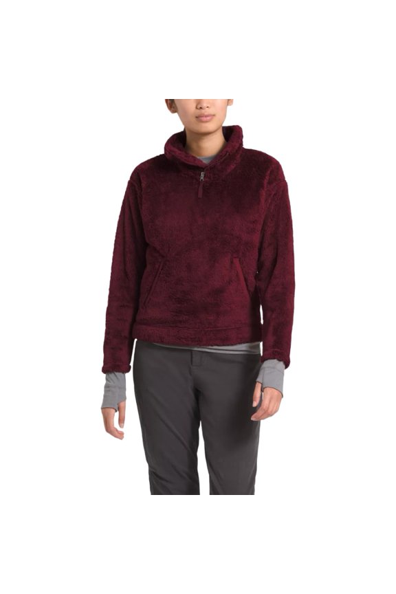 Women's Jacket Warm Furry Fleece Pullover Long Sleeve Coat, Deep Garnet Red, L