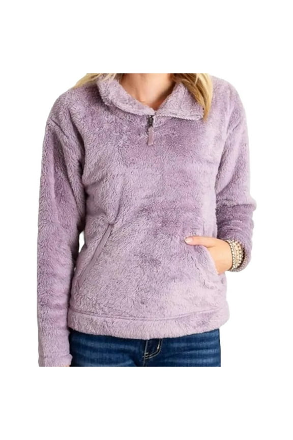 Women's Jacket Warm Furry Fleece Pullover Long Sleeve Coat, Purple, L