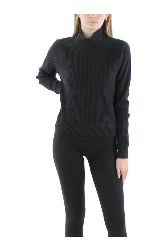 Womens Mock Neck Waffle Crewneck Sweater
