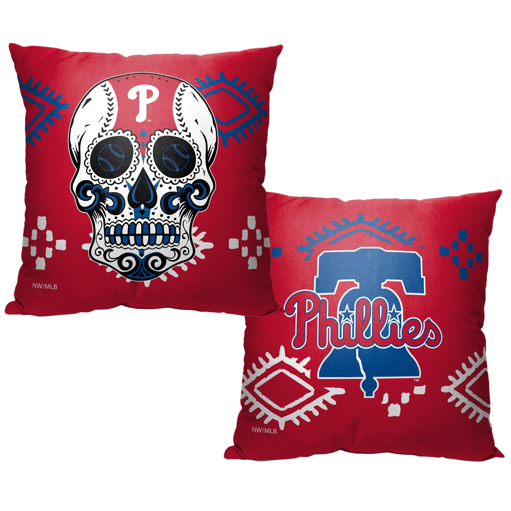 Philadelphia Phillies Red Candy Skull 16" Square Throw Pillow