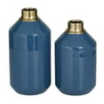 thumbnail image 1 of The Novogratz 10", 8"H Blue Metal Vase with Gold Rims, Set of 2, 1 of 8