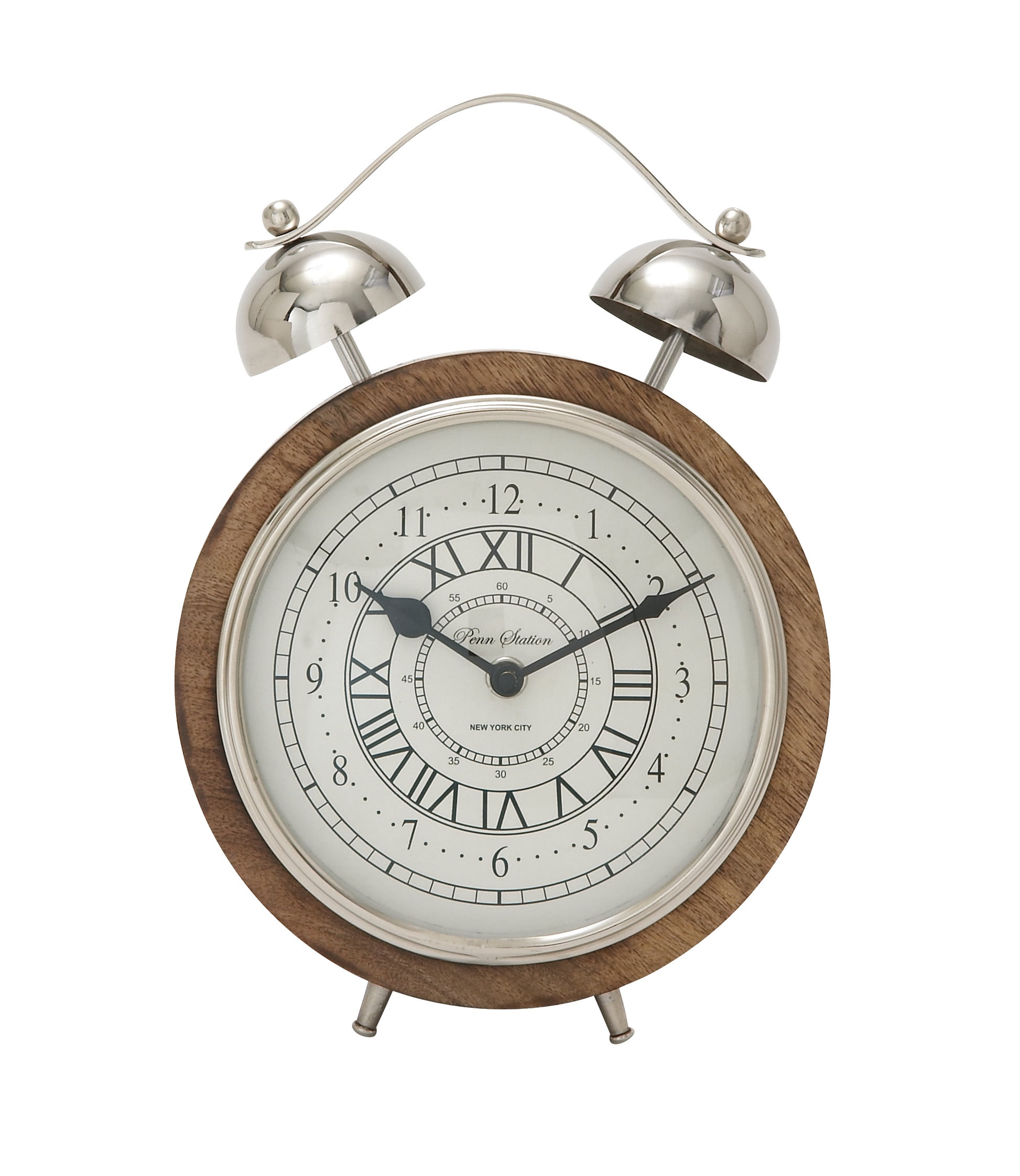 10" Brown Mango Wood Clock with Metal Accents