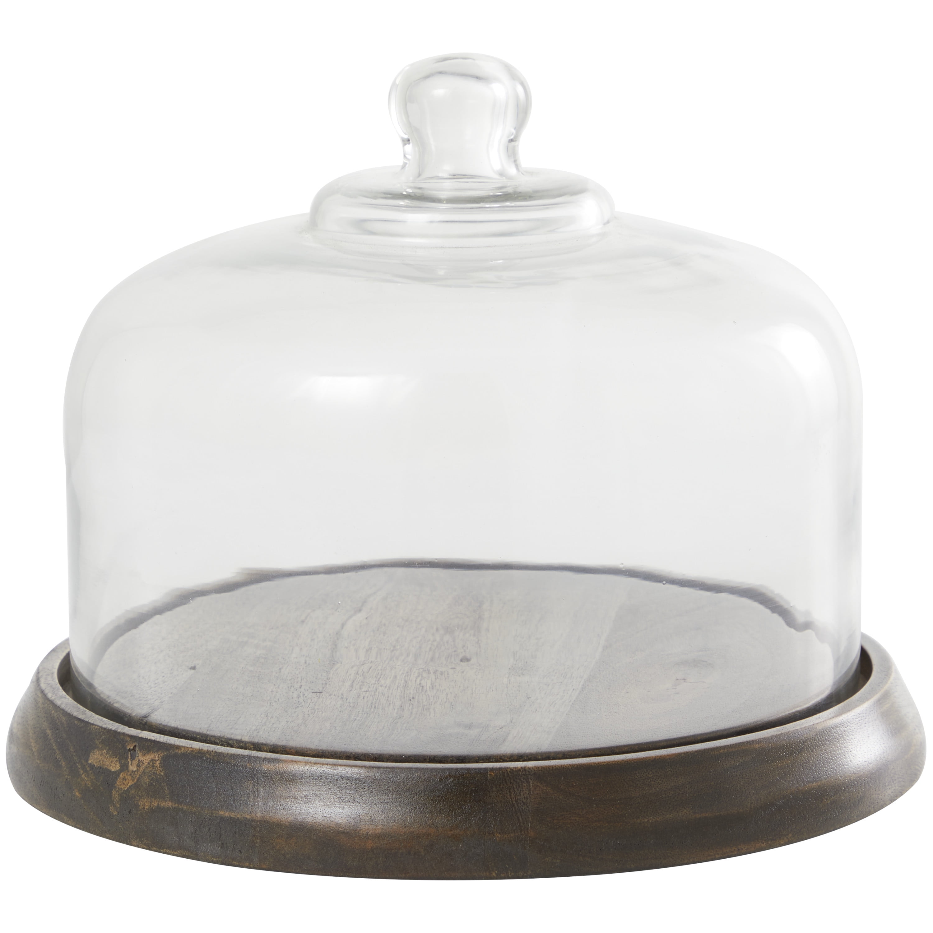 DecMode 10" x 8" Dark Brown Mango Wood Decorative Stand with Glass Cloche, 1-Piece