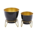 thumbnail image 1 of DecMode 11", 9"H Indoor Outdoor Black Metal Planter with Removable Stand (2 Count), 1 of 9