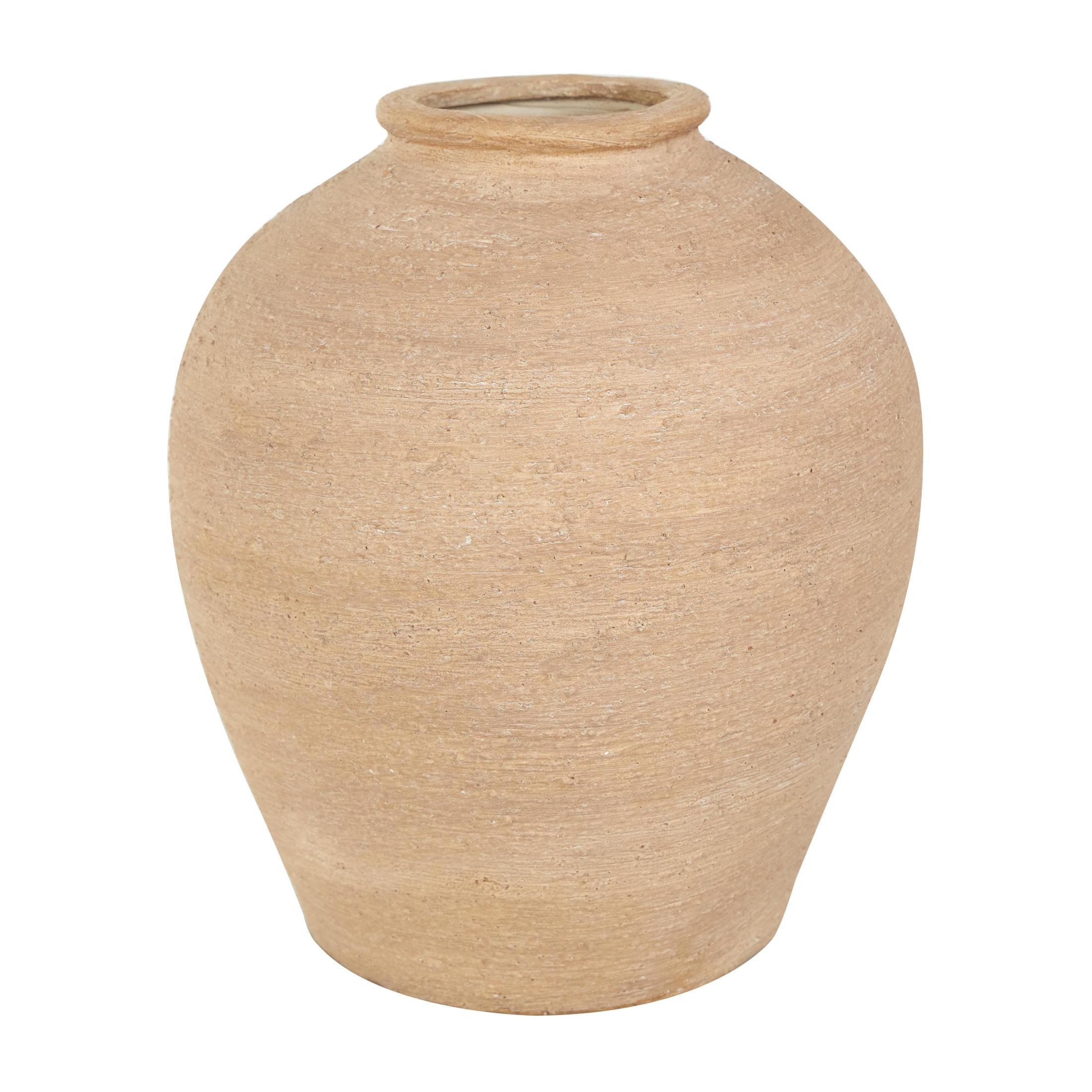 DecMode 11" Wide Textured Beige Porcelain Ceramic Vase