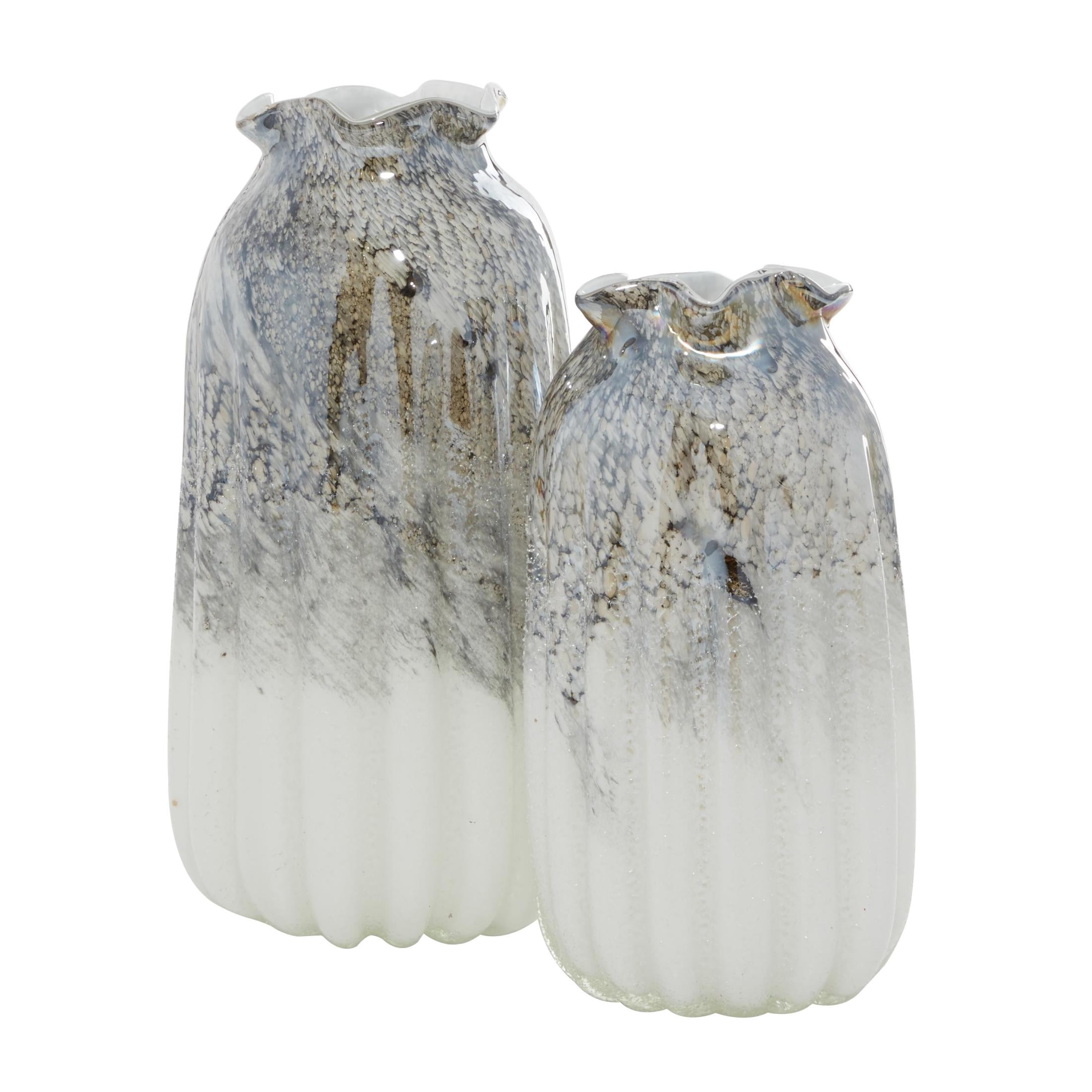 DecMode 12", 10"H Handmade Blown Gray Glass Vase, Set of 2
