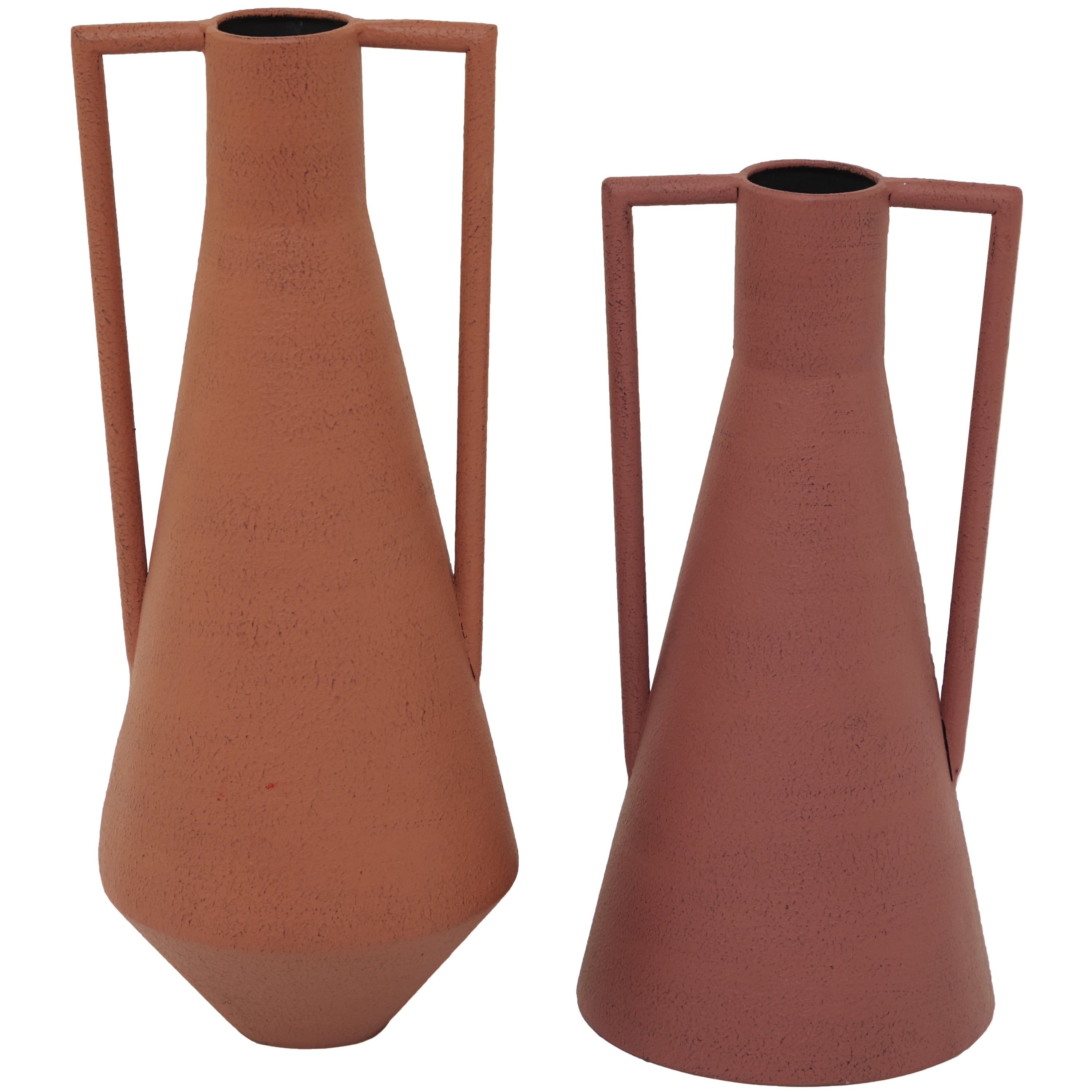 DecMode 12", 14"H Orange Metal Vase with Handles, Set of 2