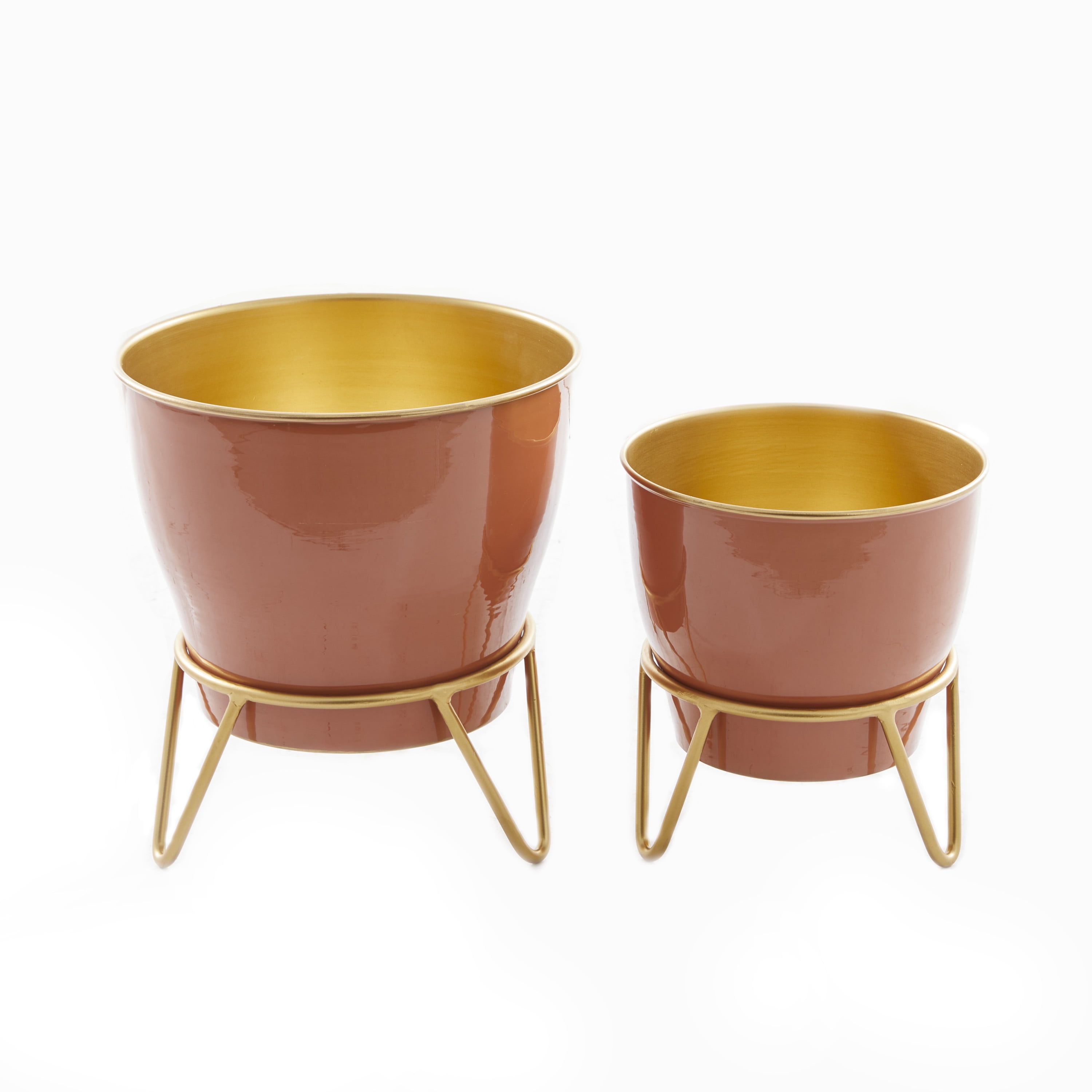 DecMode 12", 9"H Indoor Outdoor Pink Metal Planter with Removable Stand (2 Count)