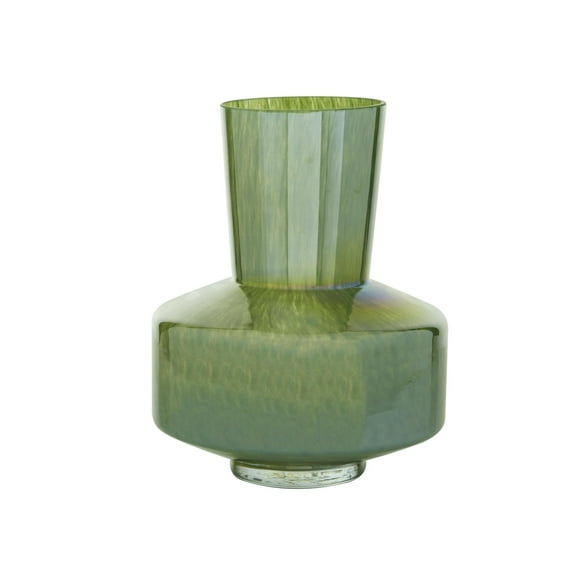 DecMode 12" Geometric Rounded Fluted Green Glass Vase