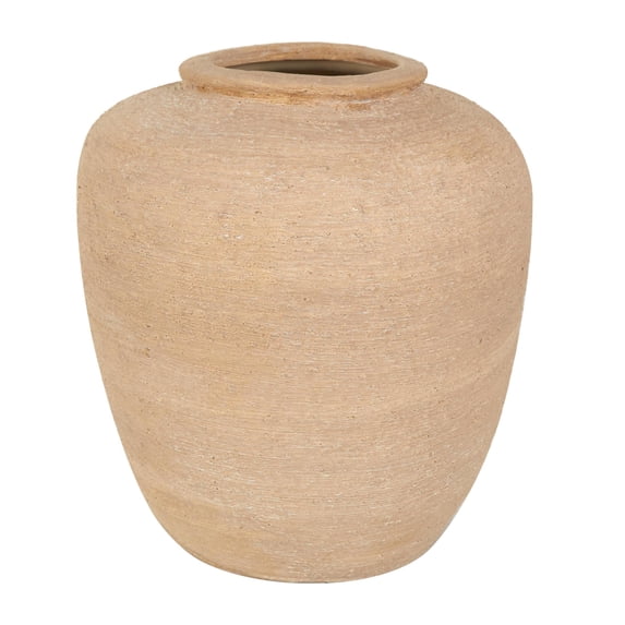 DecMode 12" Wide Textured Terracotta Beige Ceramic Vase