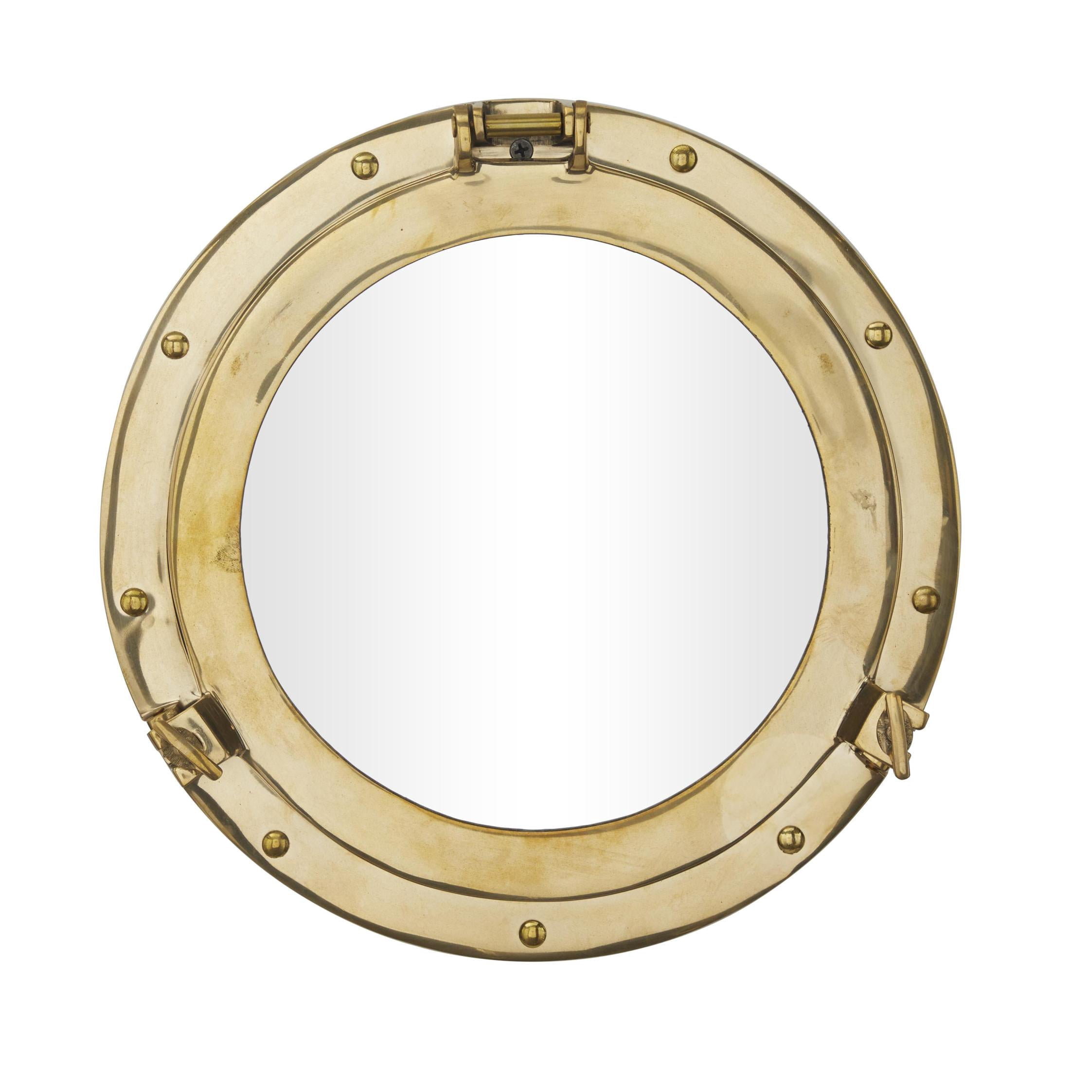 DecMode 12" x 12" Gold Sail Boat Wall Mirror with Port Hole Details