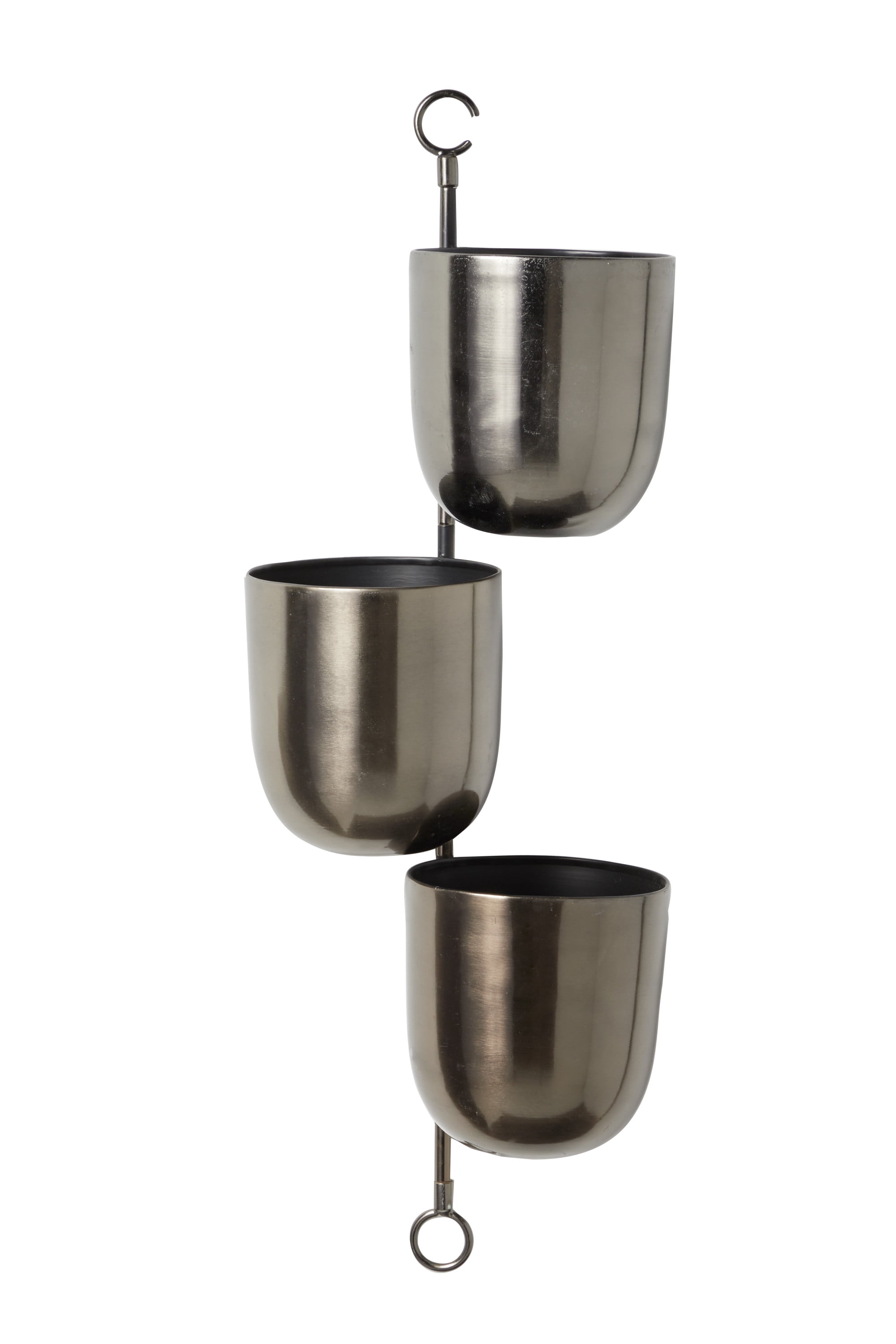 Set of 3 Metallic Silver Iron Hanging Wall Planters