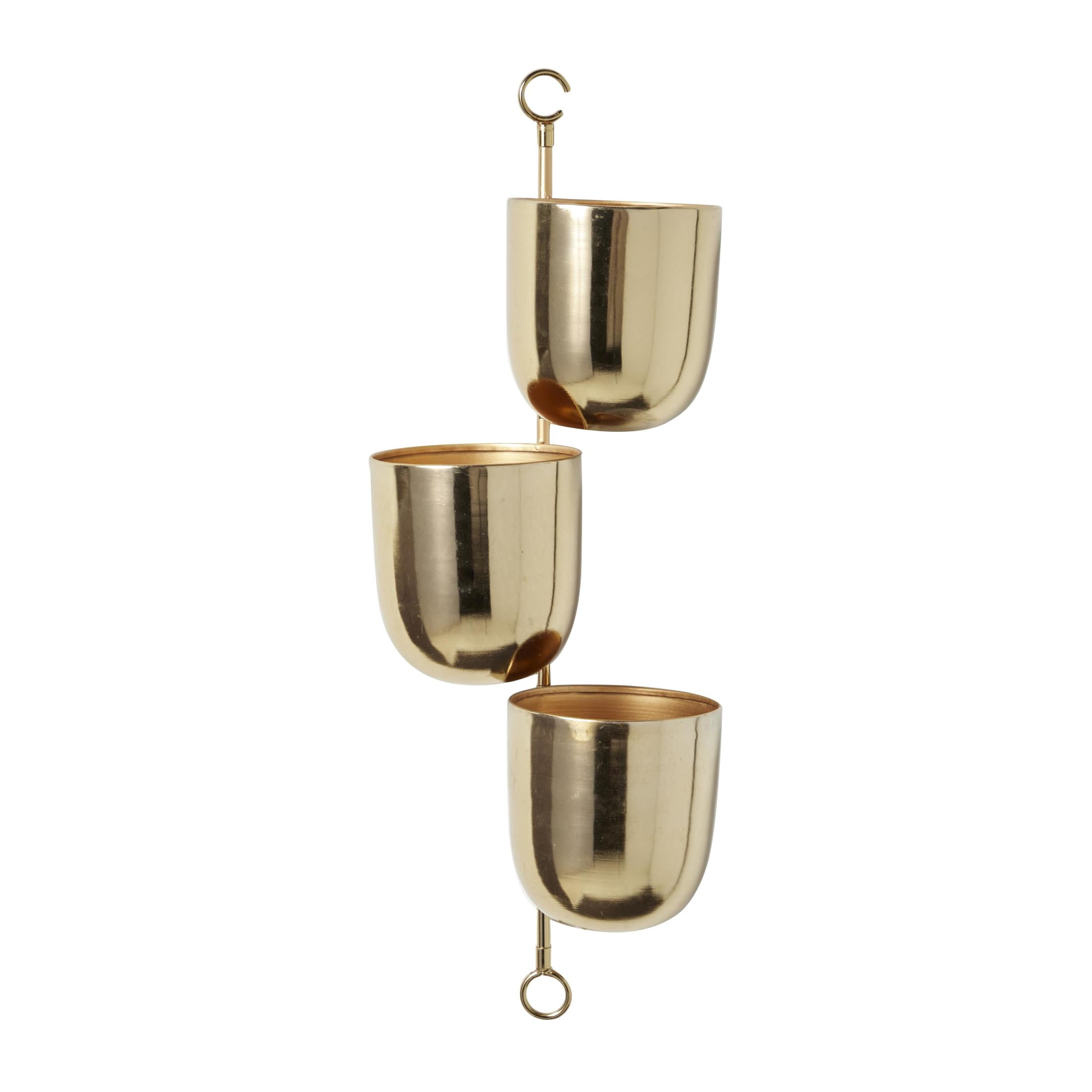 DecMode 12" x 12" x 25" Round Gold Metal Layered Wall Planter